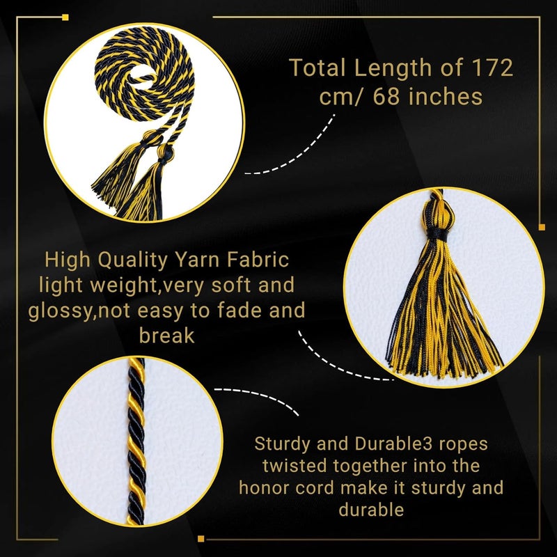 GRADFTY Double Black and Gold Graduation Honor Cords for Graduation 2025, National Honors Society Black and Gold Cords - Image 2